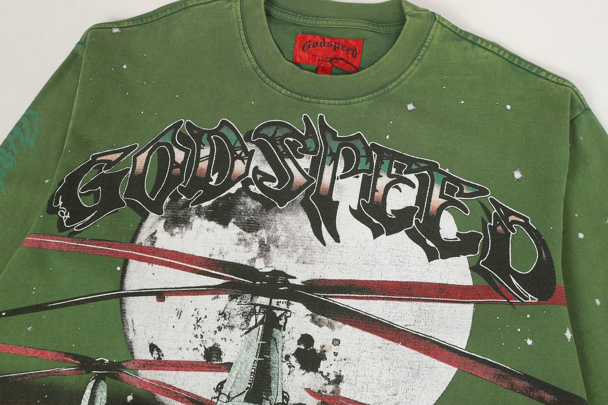 Godspeed Washed Olive Aircraft Graphic Long-Sleeve T-Shirt ¡ª detail