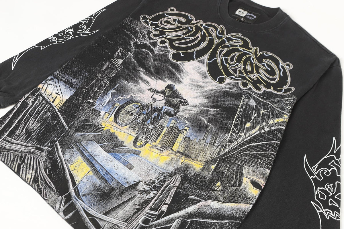 Godspeed Washed Black Rock Graphic Long-Sleeve T-Shirt ¡ª detail