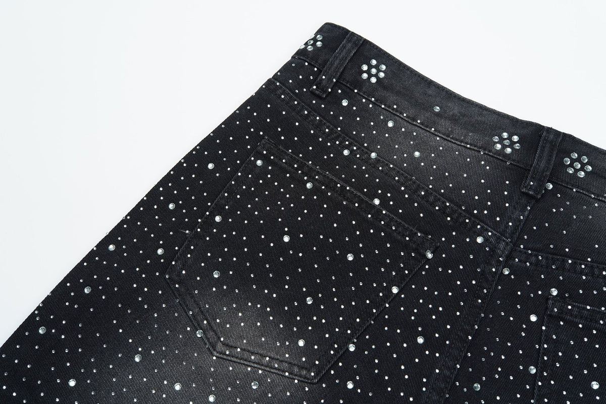 VALLEY Iced Out Rhinestone Denim Jorts ¡ª detail