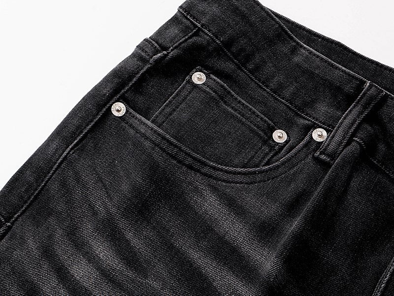 Purple Brand Black Paint-Splatter Distressed Flared Jeans ¡ª detail